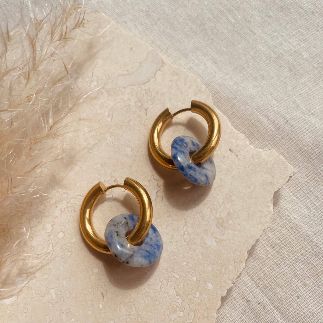 Blue Marble Hoop Earrings