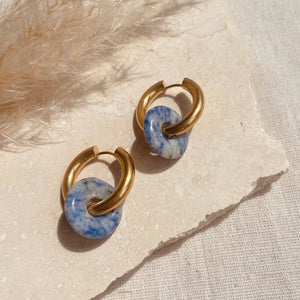 Blue Marble Hoop Earrings